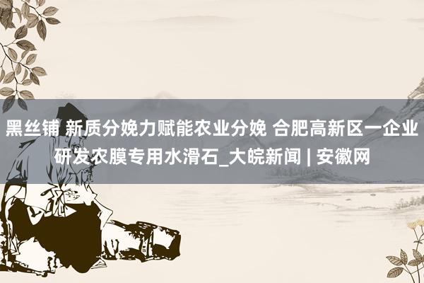 黑丝铺 新质分娩力赋能农业分娩 合肥高新区一企业研发农膜专用水滑石_大皖新闻 | 安徽网