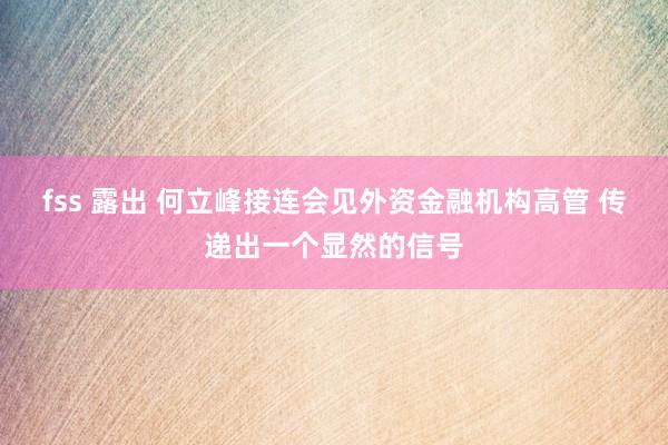 fss 露出 何立峰接连会见外资金融机构高管 传递出一个显然的信号