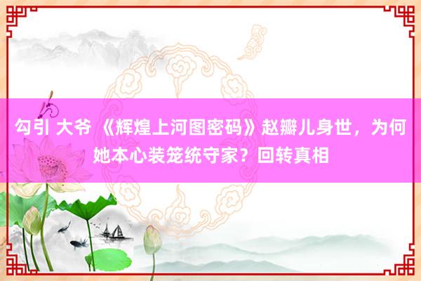 勾引 大爷 《辉煌上河图密码》赵瓣儿身世，为何她本心装笼统守家？回转真相