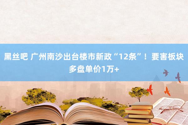 黑丝吧 广州南沙出台楼市新政“12条”！要害板块多盘单价1万+